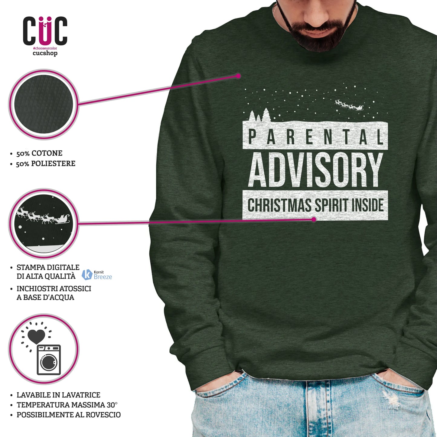 CUC GIROCOLLO Parental Advisory Christmas Spirit Inside -  Unisex -  Natale - Divertente -  #chooseurcolor