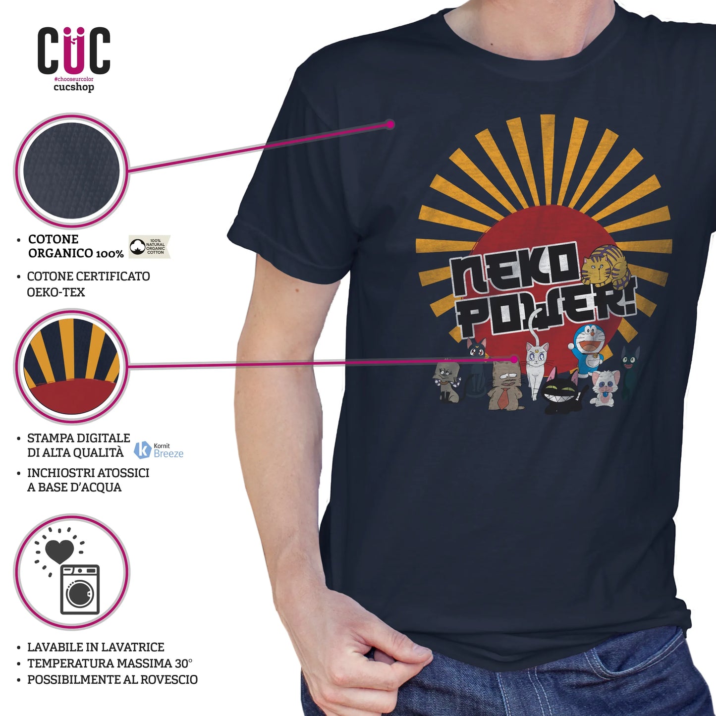 CUC T-SHIRT Neko Power - ANIME MANGA - Gatti Cartoni -  #chooseurcolor