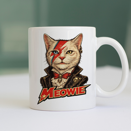 Tazza DAVID MEOWIE ziggy star cat gatto rock Bianca #chooseurcolor