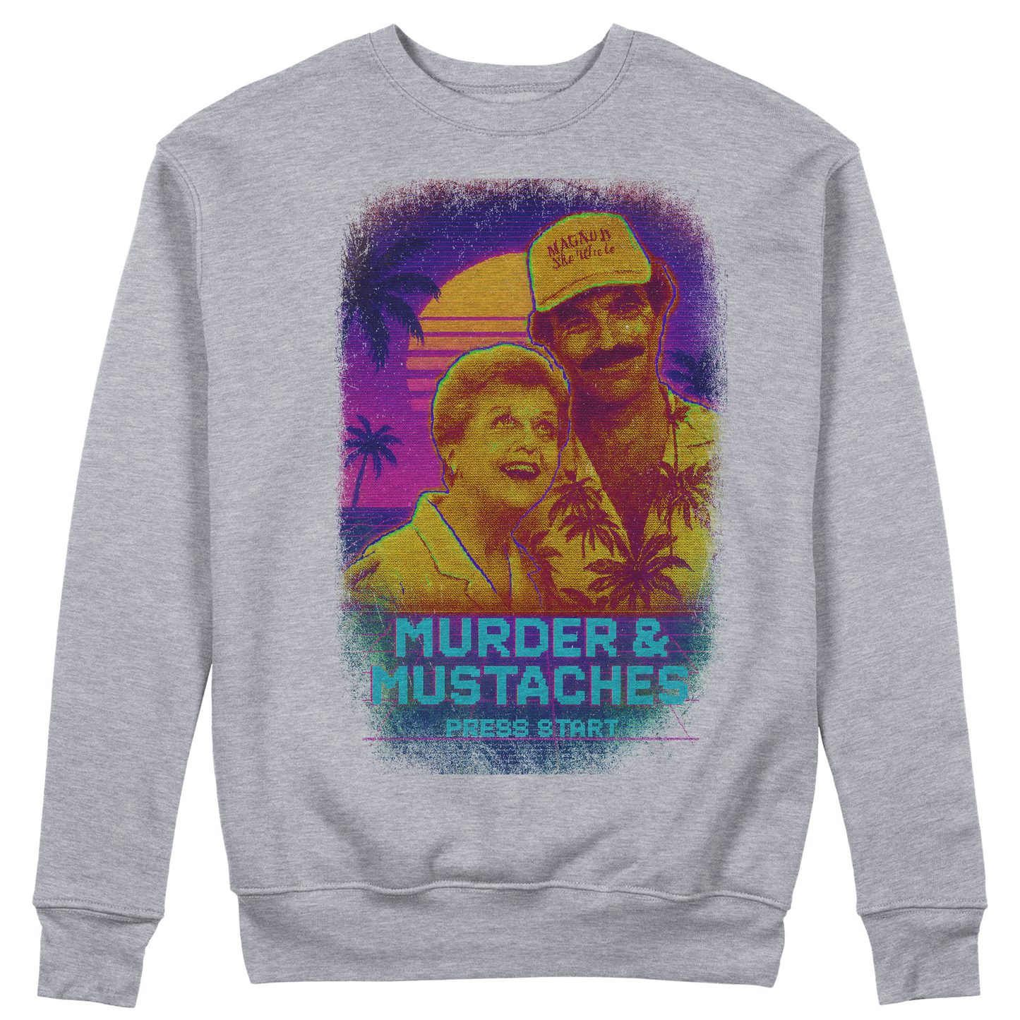 Felpa Girocollo unisex MURDER & MUSTACHES 80's - pixel versione Jessica e Magnum #chooseurcolor