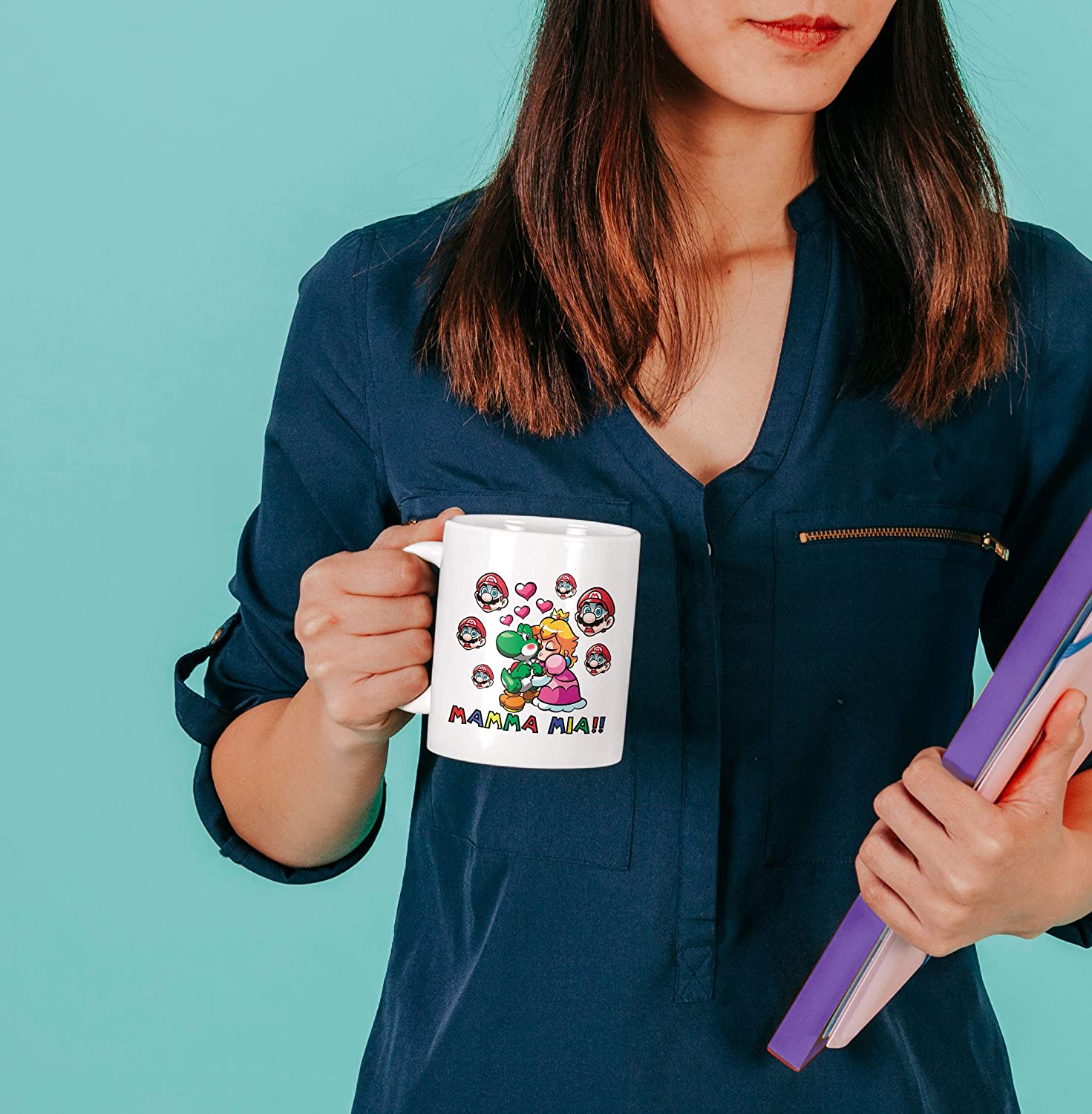 Medium Aquamarine Tazza Mamma Mia - Yoshi Bacio Super Mug Mario - Choose Ur Color Cuc shop