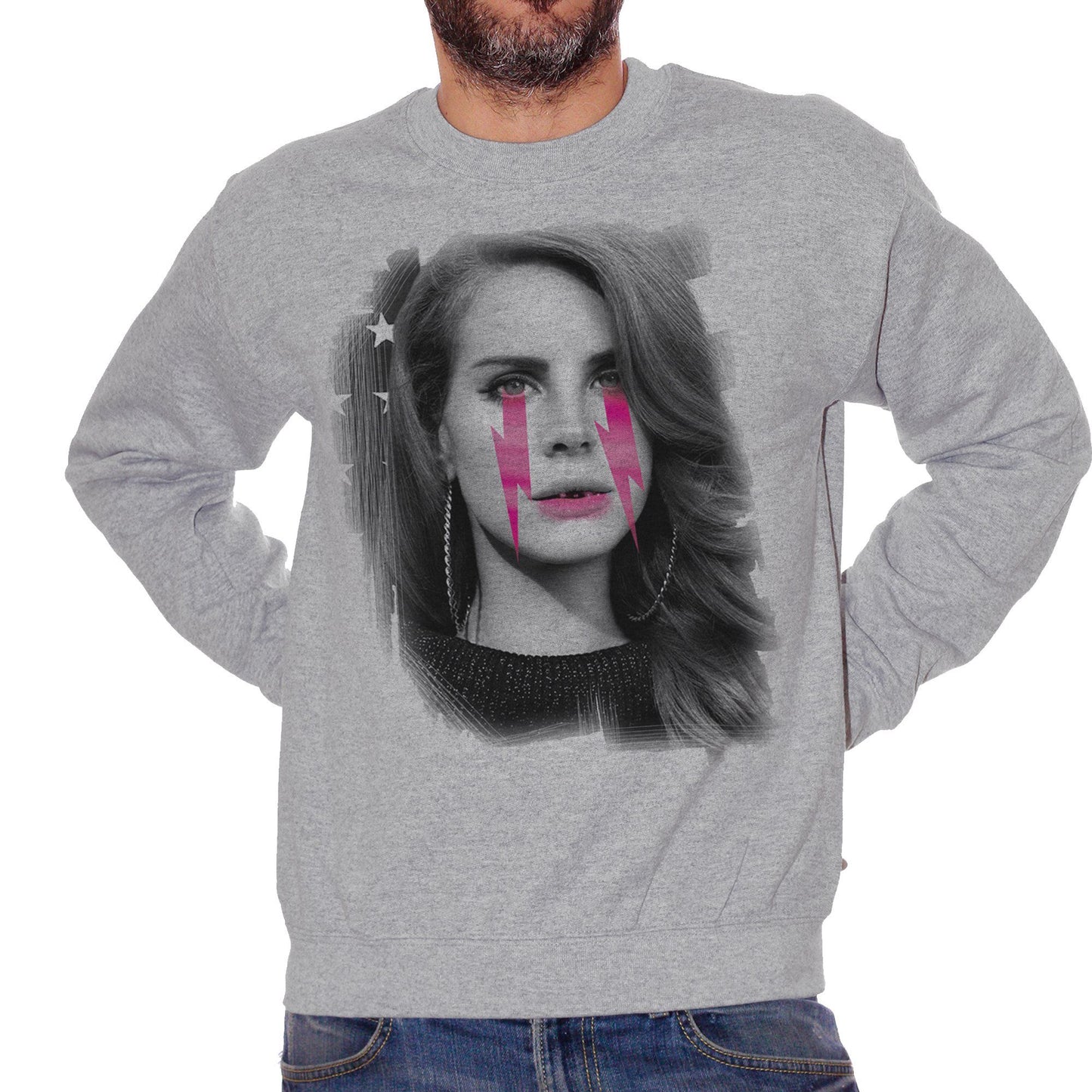 Dark Gray Felpa Girocollo Lana Del Rey Vintage Star Black And White - FAMOSI CucShop