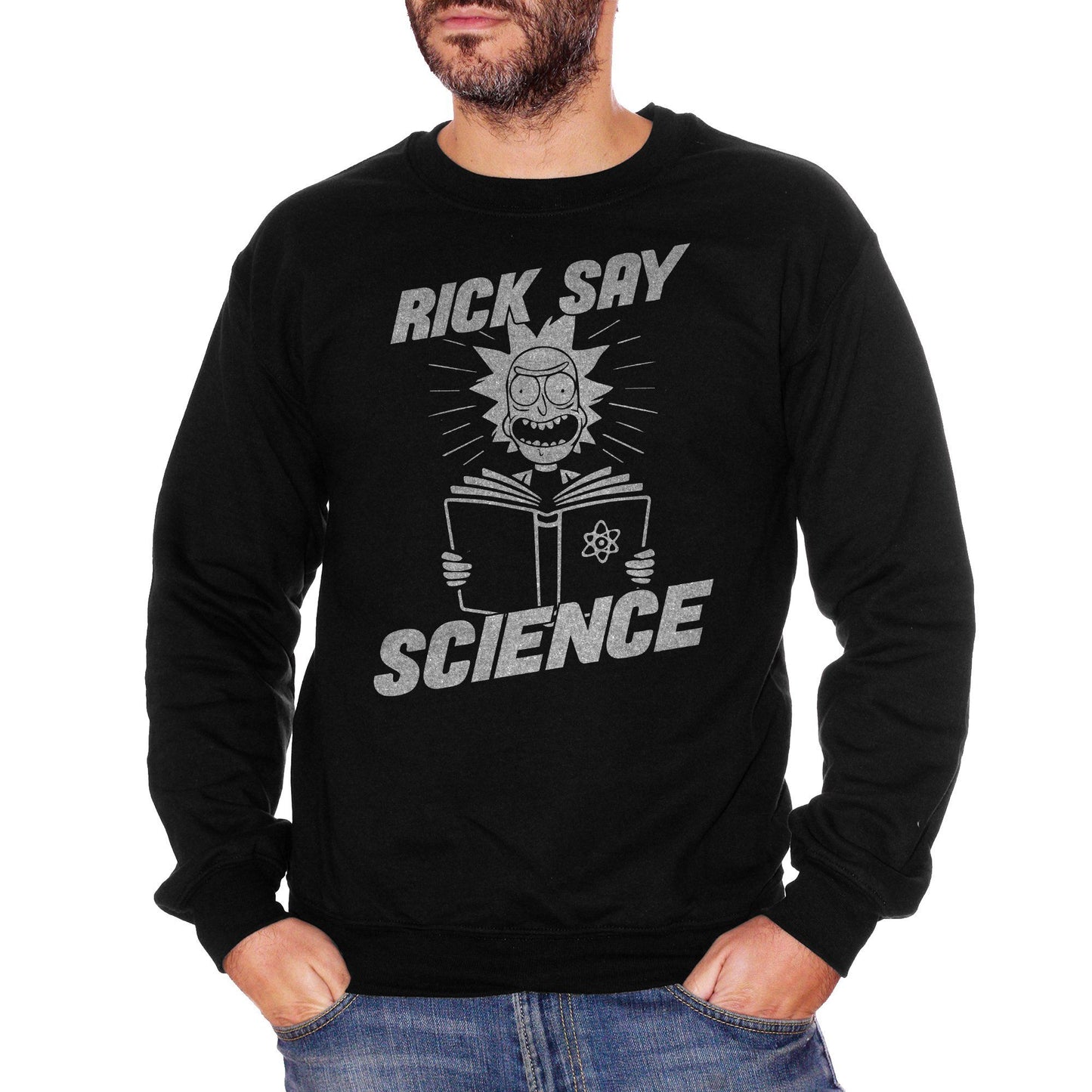 Black Felpa Girocollo Rick Say Science Cartoni Animati Scienza - Cartoon Choose ur Color CucShop