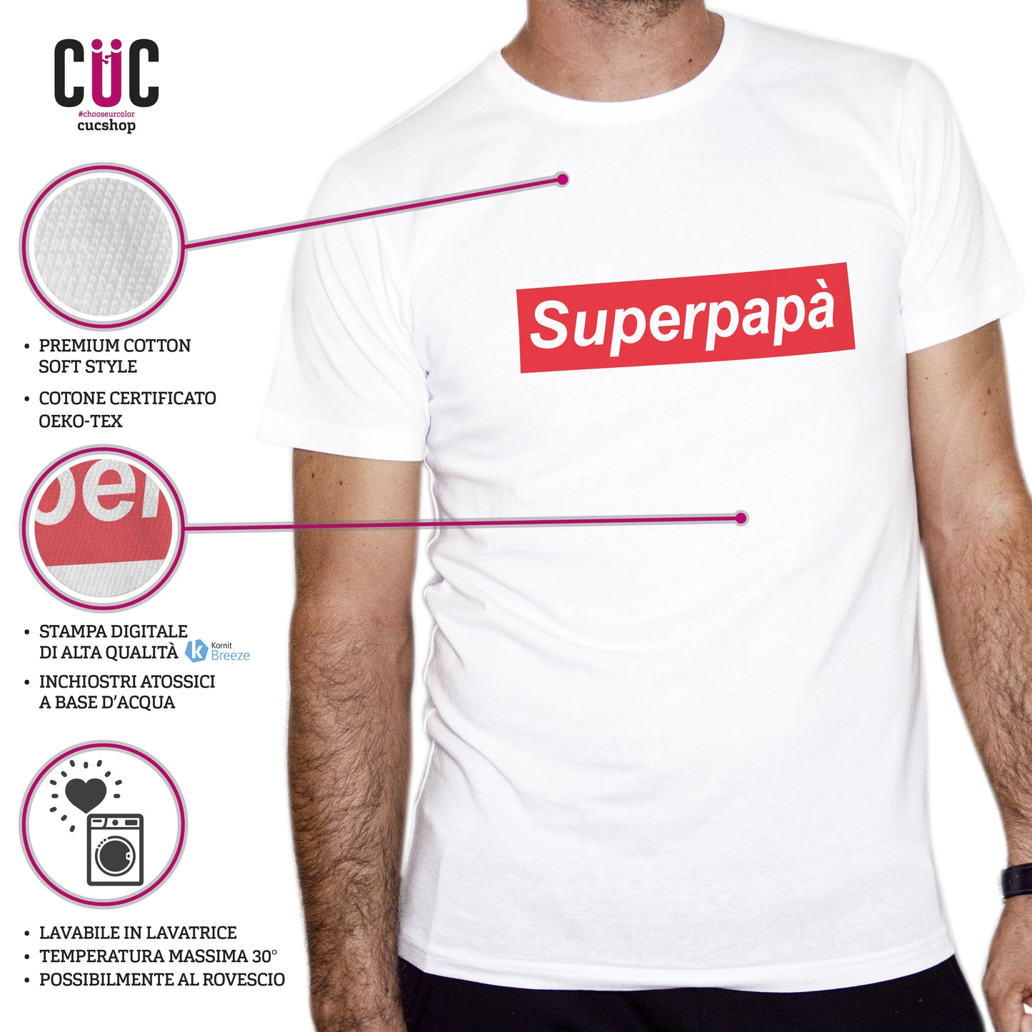 White Smoke T-Shirt Divertente Festa del Papà - Superpapa - Father's Day - Chooseurcolor CucShop