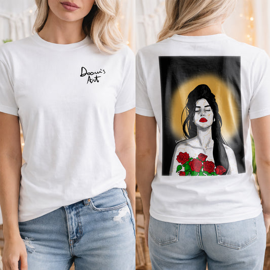 T-SHIRT Lady Flowers Bianca Fronte e Retro #chooseurcolor