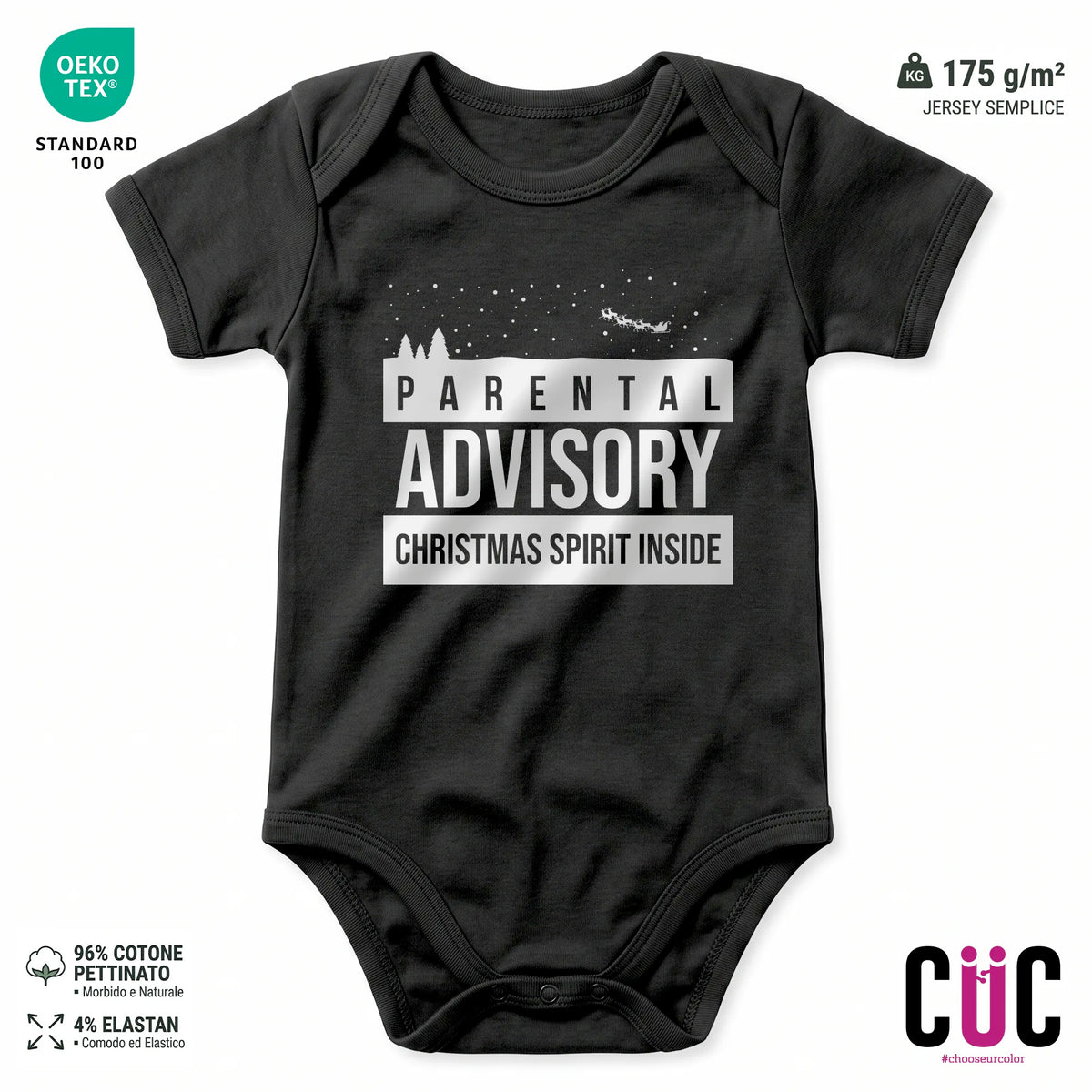 BODY BAMBINO CUC BODY BAMBINI PARENTAL ADVISORY CHRISTMAS SPIRIT INSIDENATALE DIVERTENTE Nera M [IMGKEY:BLA:M:1]