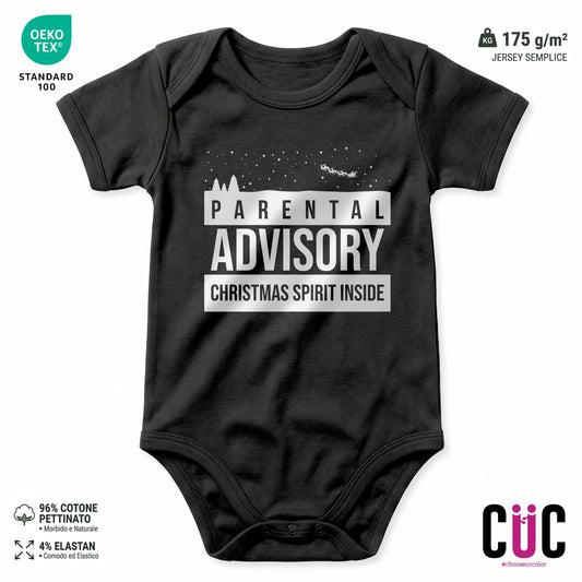 BODY BAMBINO CUC BODY BAMBINI PARENTAL ADVISORY CHRISTMAS SPIRIT INSIDENATALE DIVERTENTE Nera M [IMGKEY:BLA:M:1]
