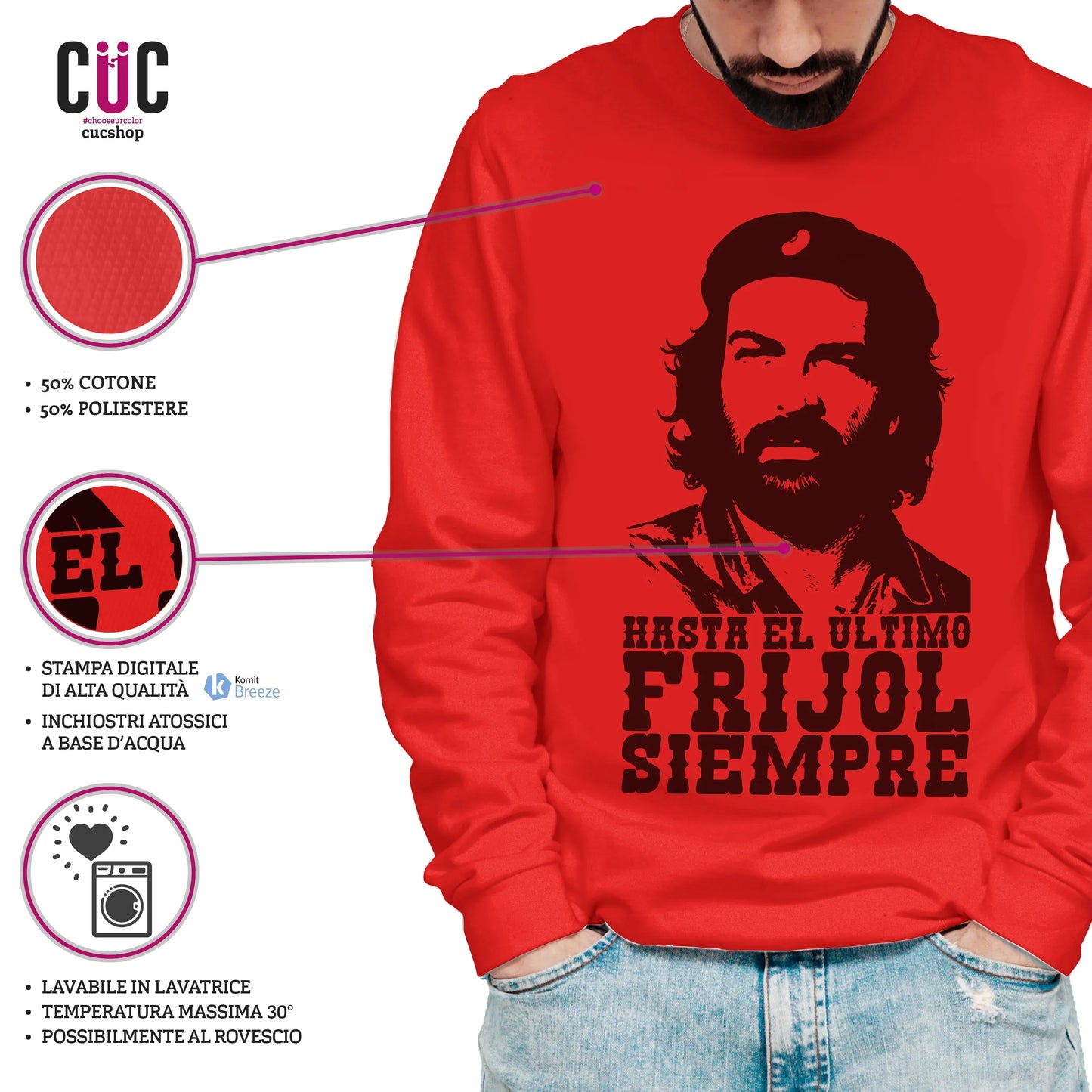 CUC GIROCOLLO BUD SPENCER CHE -  Unisex - PERSONAGGI FAMOSI - Hasta el ùltimo frijol siempre - Divertente -  #chooseurcolor