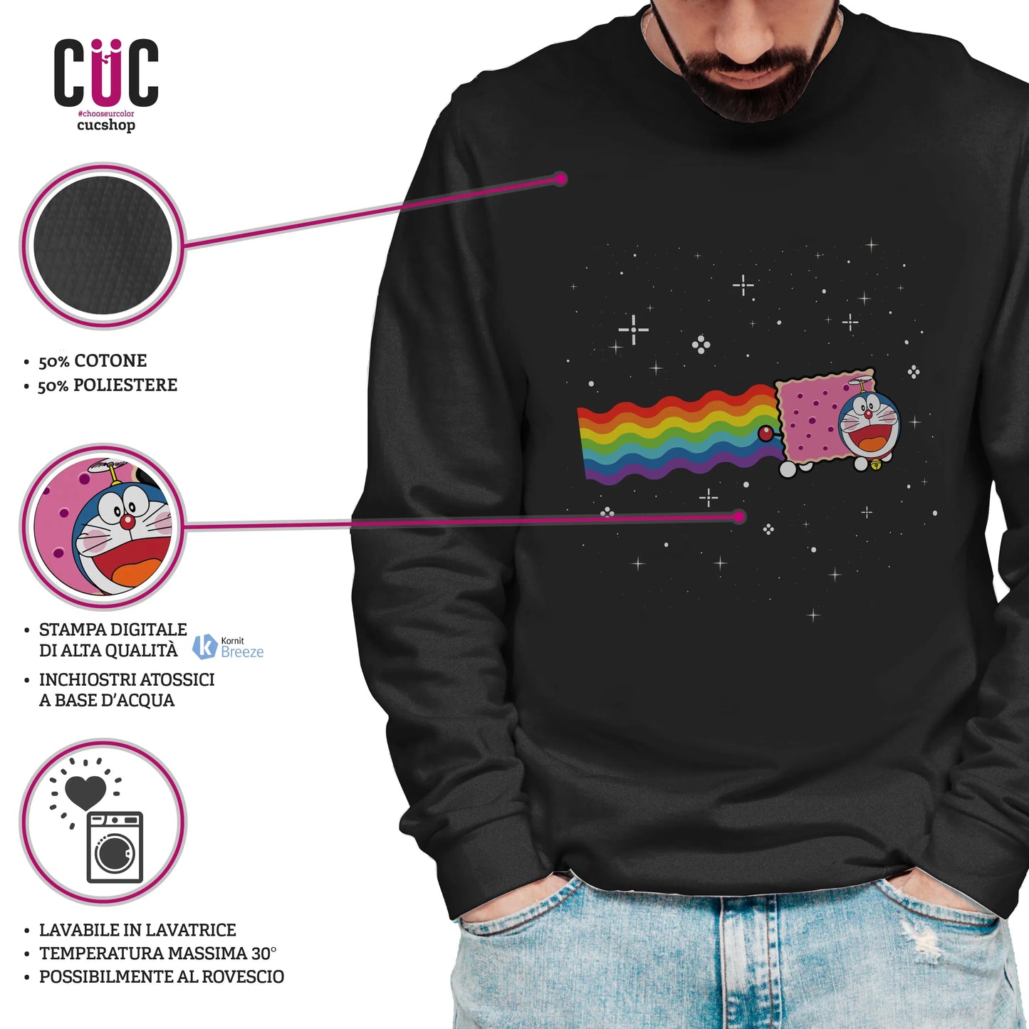 CUC GIROCOLLO Nyan Doraemon -  Unisex - ANIME MANGA - Divertente - Gif -  #chooseurcolor