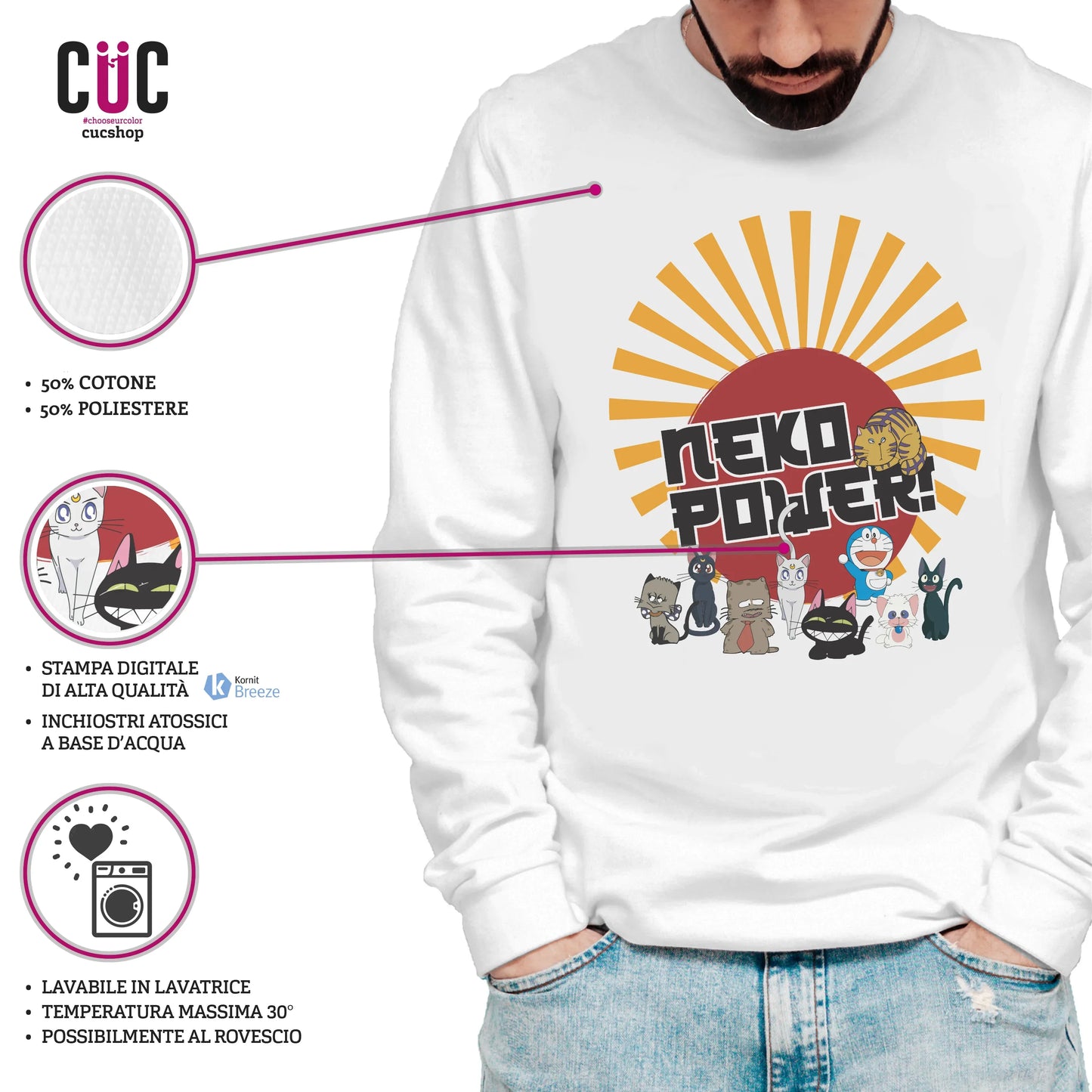 CUC GIROCOLLO Neko Power -  Unisex - ANIME MANGA - Gatti Cartoni -  #chooseurcolor