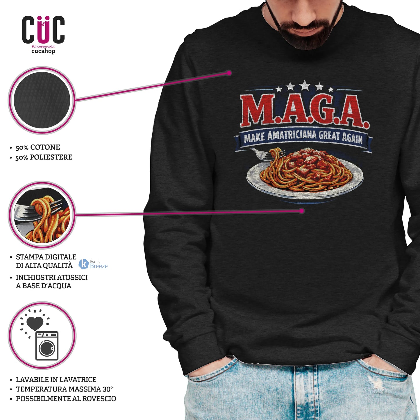 CUC GIROCOLLO Make Amatriciana Great Again -  Unisex - MAGA - Ironica - Pasta - Italian Style -  #chooseurcolor