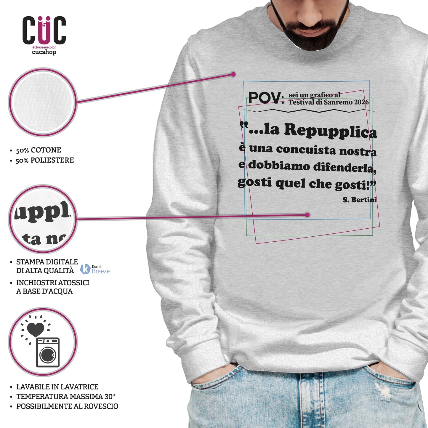 CUC GIROCOLLO REPUPPLICA ERRORE SANREMO 2026 -  Unisex - PROGRAMMI TV - Gaffe - Testo Sbagliato - Divertente - Parodia - Pertini - Repubblica -  #chooseurcolor