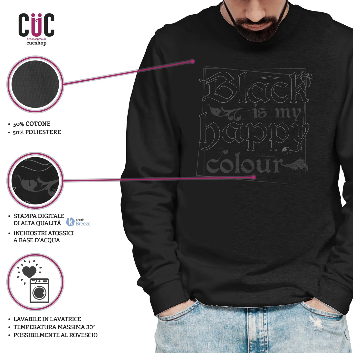 CUC GIROCOLLO Black is my happy colour -  Unisex - Moda - Nero - Divertente -  #chooseurcolor