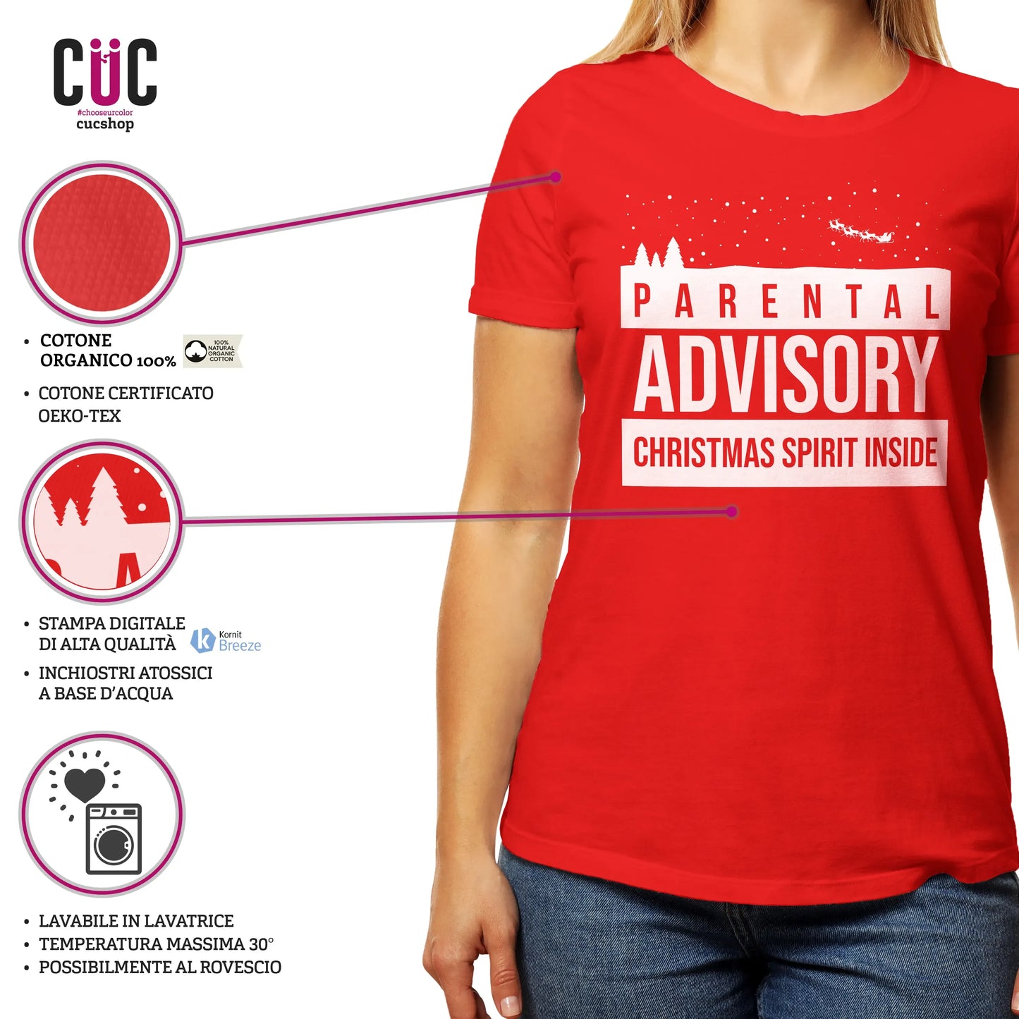 CUC T-SHIRT Parental Advisory Christmas Spirit Inside -  Natale - Divertente -  #chooseurcolor