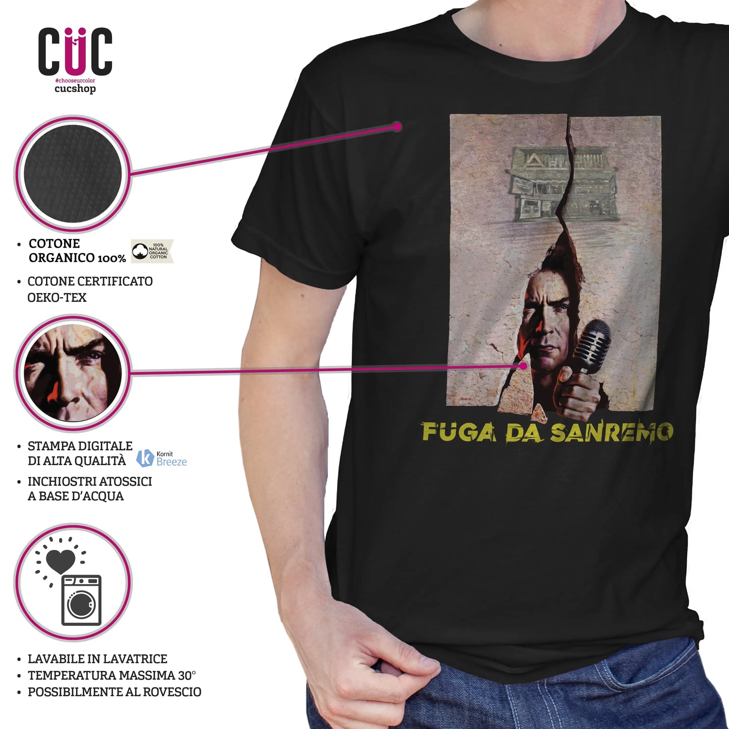 CUC T-SHIRT Fuga da Sanremo - FILM - MUSICA - Divertente - Festival - Parodia -  #chooseurcolor