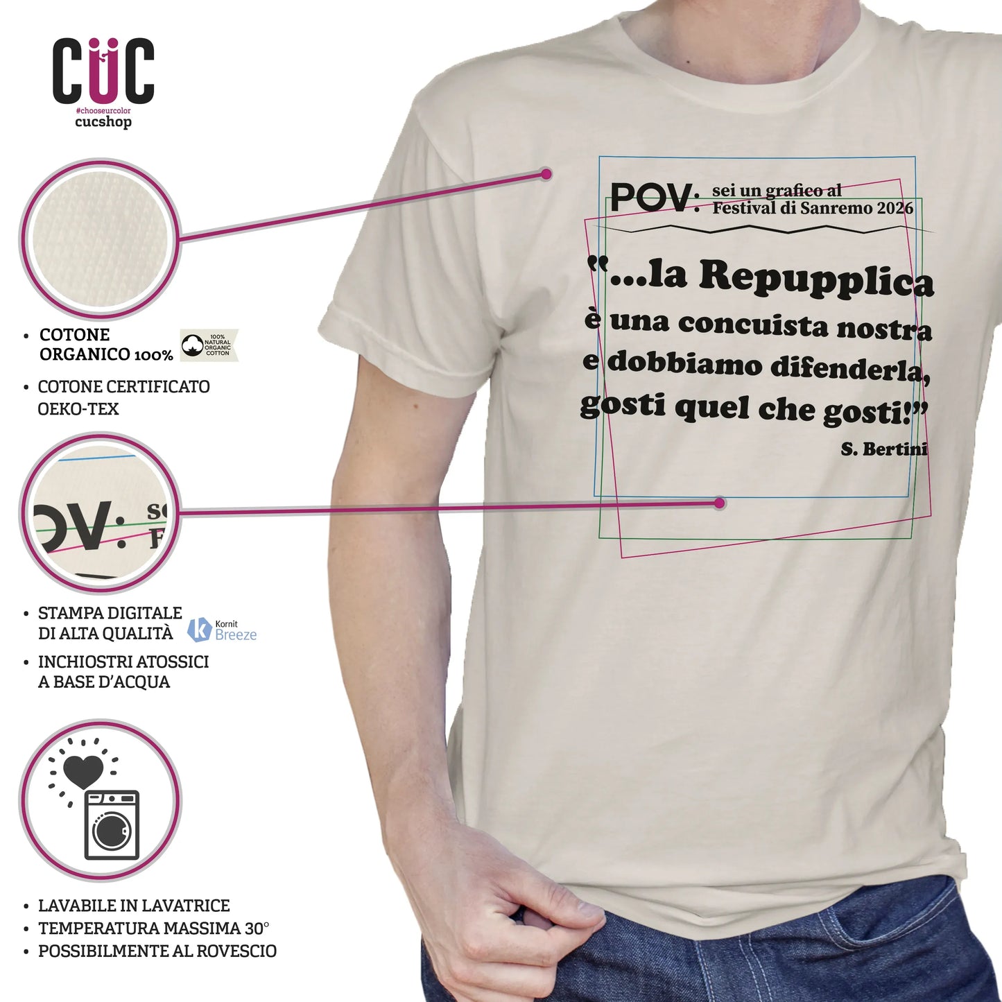 CUC T-SHIRT REPUPPLICA ERRORE SANREMO 2026 - PROGRAMMI TV - Gaffe - Testo Sbagliato - Divertente - Parodia - Pertini - Repubblica -  #chooseurcolor
