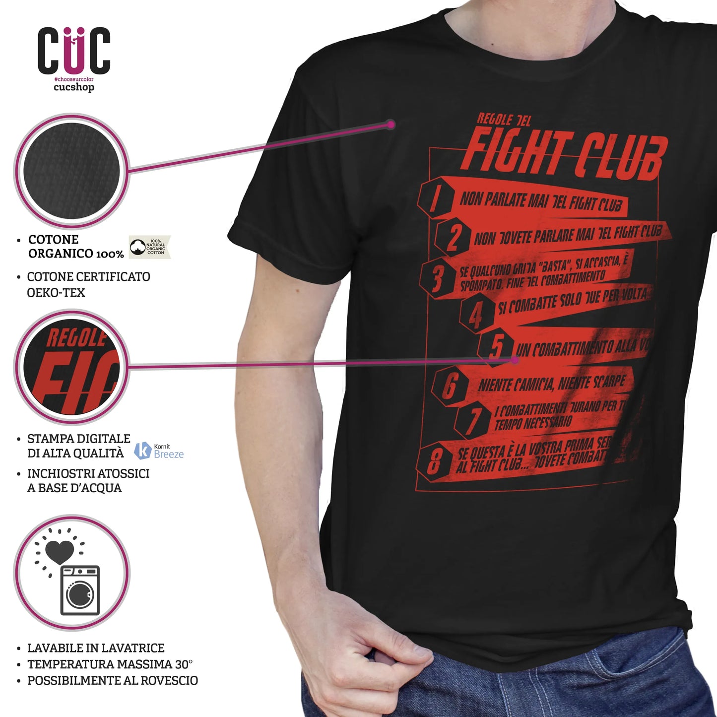 CUC T-SHIRT Regole del Fight Club - FILM - Cult -  #chooseurcolor