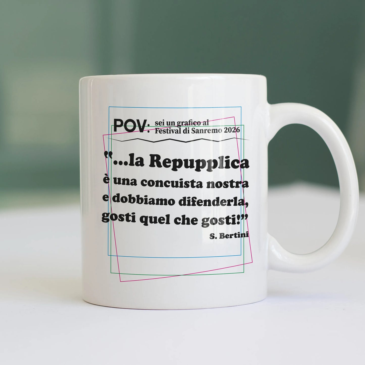 CUC TAZZA IN CERAMICA REPUPPLICA ERRORE SANREMO 2026 - PROGRAMMI TV - Gaffe - Testo Sbagliato - Divertente - Parodia - Pertini - Repubblica -  #chooseurcolor