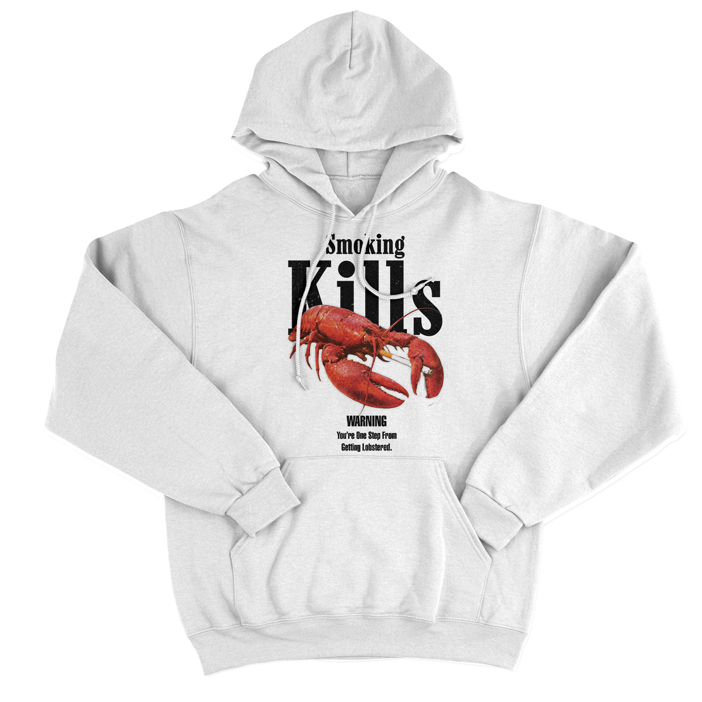 FELPA CAPPUCCIO Smoking Kills Lobster divertente aragosa Bianca #chooseurcolor