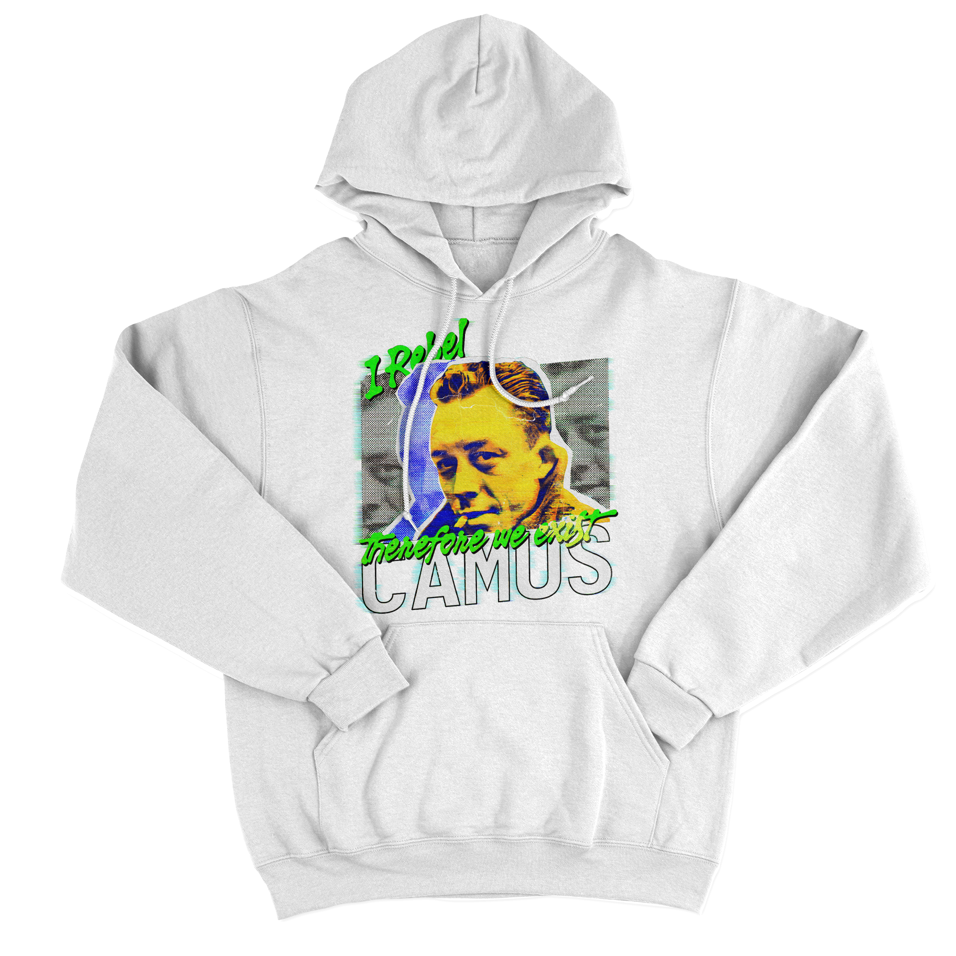 FELPA CAPPUCCIO I REBEL THEREFORE WE EXIST Camus Filosofo Cool Bianca M [IMGKEY:WHI:M:1]