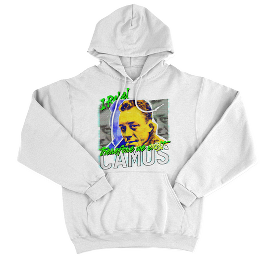 FELPA CAPPUCCIO I REBEL THEREFORE WE EXIST Camus Filosofo Cool Bianca M [IMGKEY:WHI:M:1]