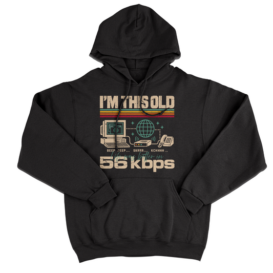 FELPA CAPPUCCIO CUC Sono così vecchio La vita era meglio in 56kbps Meme Nerd Nera M [IMGKEY:BLA:M:1]