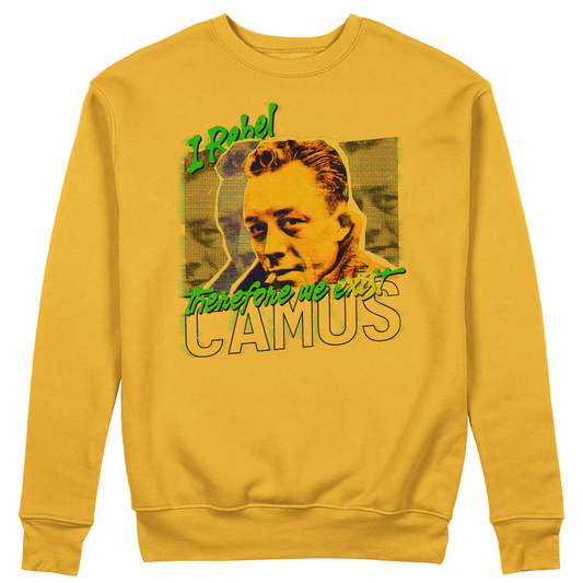 FELPA GIROCOLLO I REBEL THEREFORE WE EXIST Camus Filosofo Cool YEL M [IMGKEY:YEL:M:1]