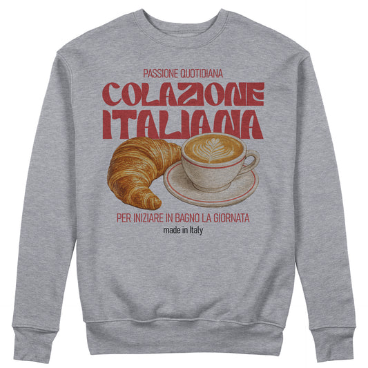 FELPA GIROCOLLO CUC COLAZIONE ITALIANA per iniziare in bagno la giornata meme simpatica Grigio M [IMGKEY:GRE:M:1]
