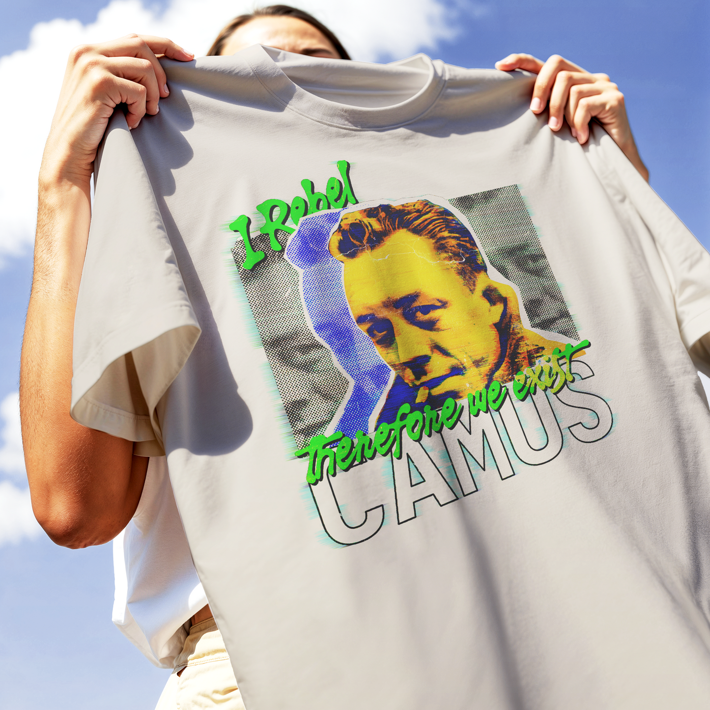 T-SHIRT I REBEL THEREFORE WE EXIST Camus Filosofo Cool Sabbia M [IMGKEY:SAN:M:3]