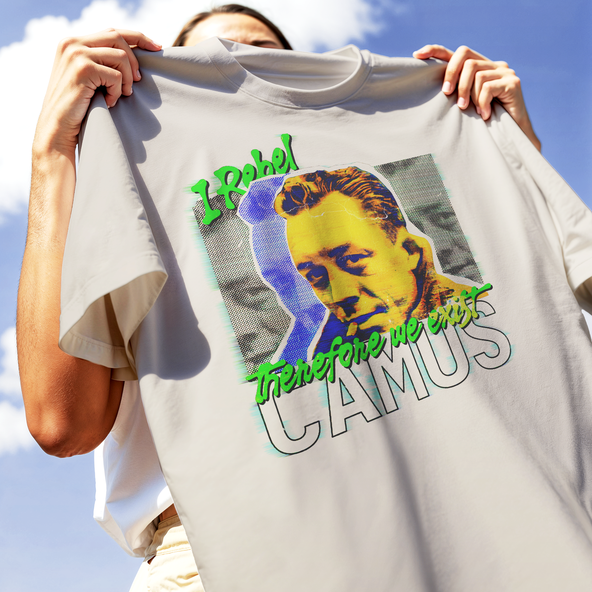 T-SHIRT I REBEL THEREFORE WE EXIST Camus Filosofo Cool Sabbia M [IMGKEY:SAN:M:3]