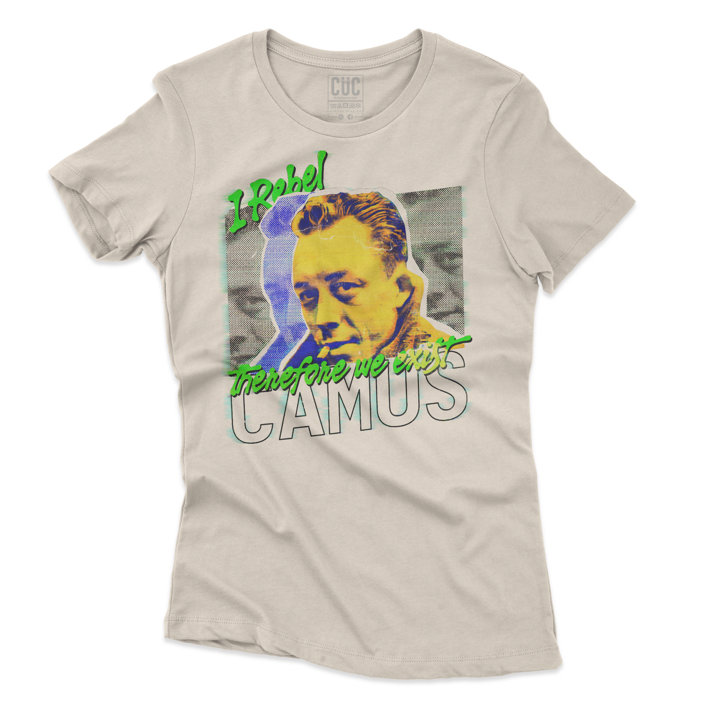 T-SHIRT I REBEL THEREFORE WE EXIST Camus Filosofo Cool Sabbia W [IMGKEY:SAN:W:2]