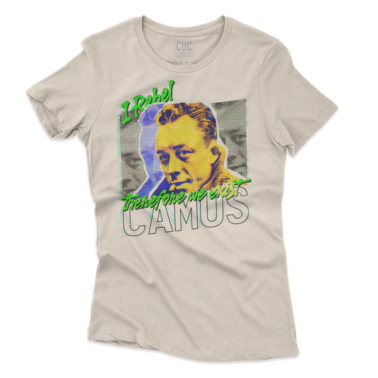 T-SHIRT I REBEL THEREFORE WE EXIST Camus Filosofo Cool Sabbia W [IMGKEY:SAN:W:2]