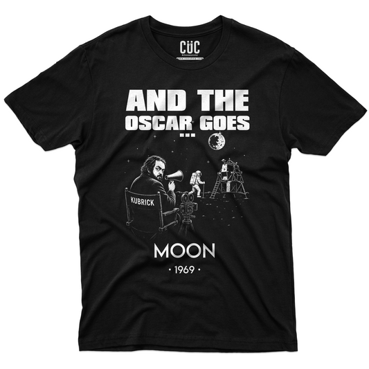 T-SHIRT CUC AND THE OSCAR GOES Allunaggio Complottismo nasa Kubrick Nera M [IMGKEY:BLA:M:1]