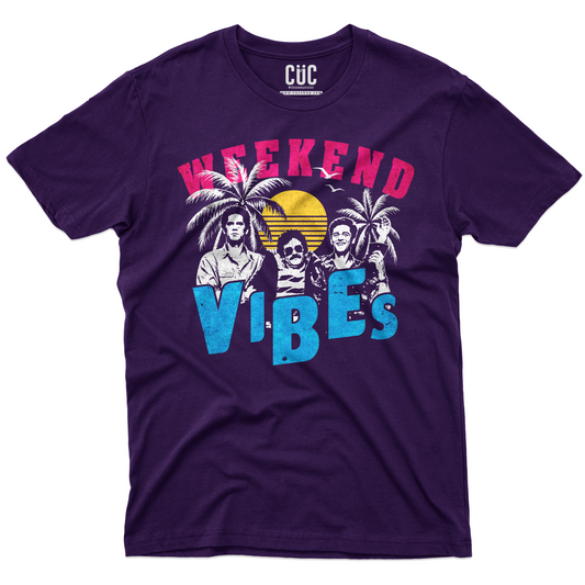 T-SHIRT CUC WEEKEND VIBES film cult divertente anni 90 PUR M [IMGKEY:PUR:M:1]