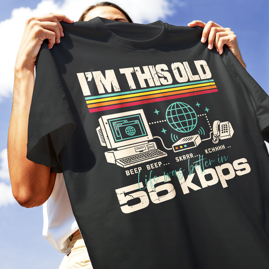 T-SHIRT CUC Sono così vecchio La vita era meglio in 56kbps Meme Nerd Nera M [IMGKEY:BLA:M:2]