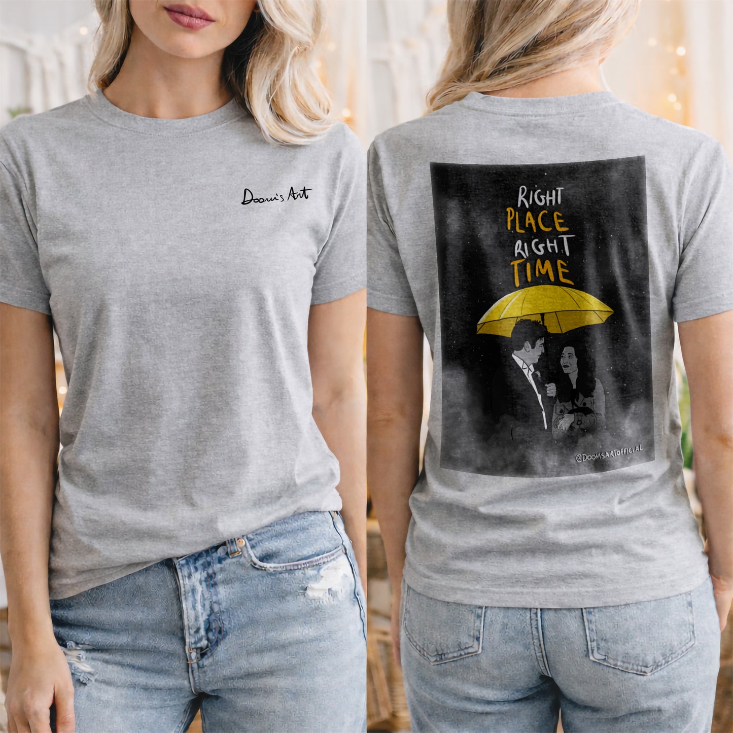T-SHIRT RIGHT PLACE Grigia Fronte e retro #chooseurcolor