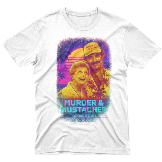 CUC T-Shirt MURDER & MUSTACHES - Jessica & Magnum press start to play anni 80 #chooseurcolor