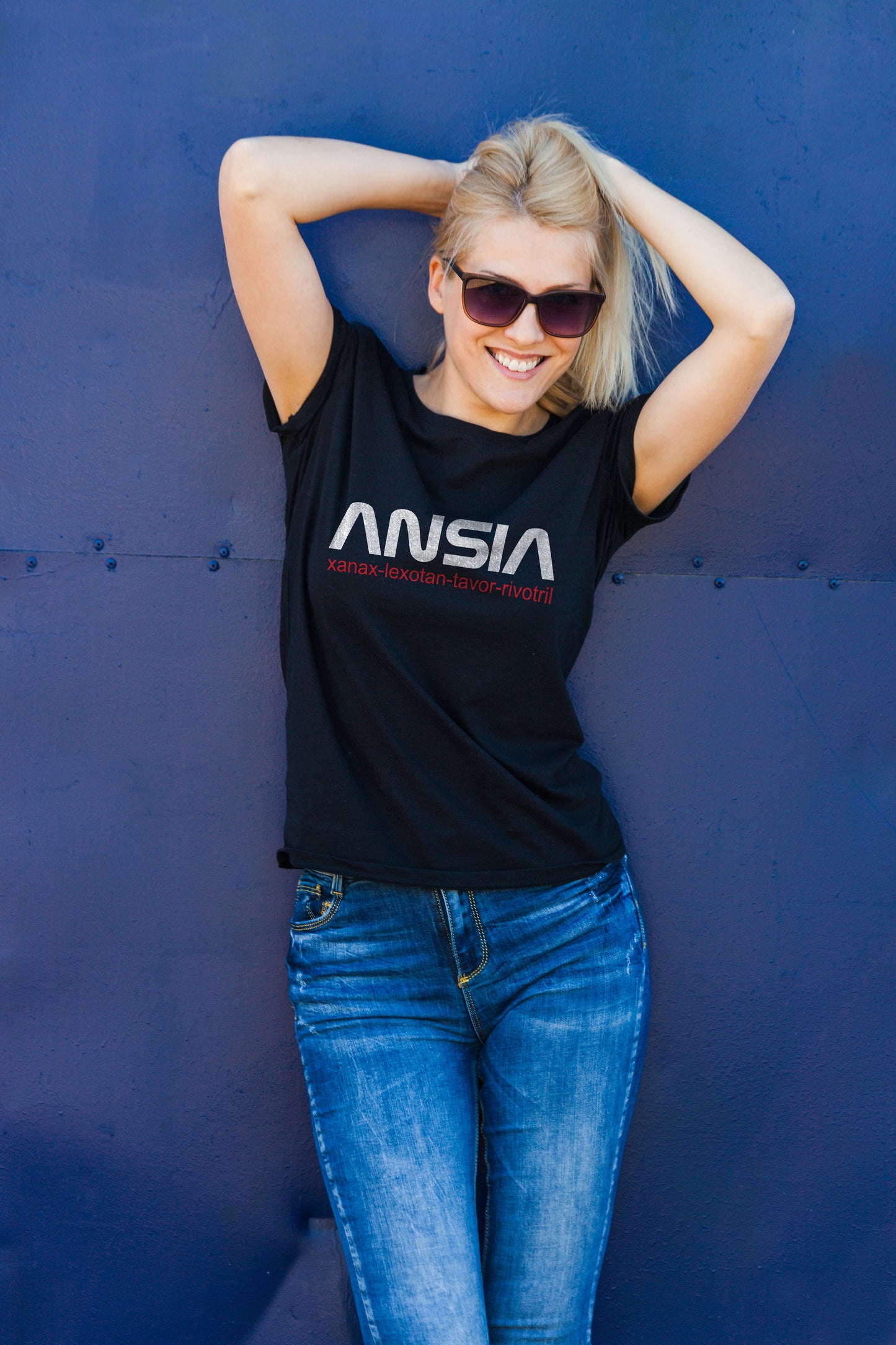 Dark Slate Blue T-Shirt Ansia Nasa - Xanax Lexotan Rivotril - Grafica divertente - Choose Ur Color CucShop