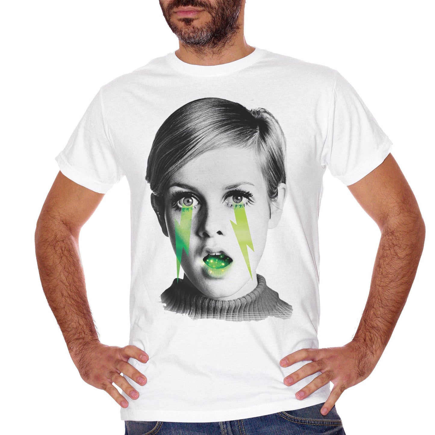 White Smoke T-Shirt Twiggy Vintage Star Black And White - FAMOSI CucShop