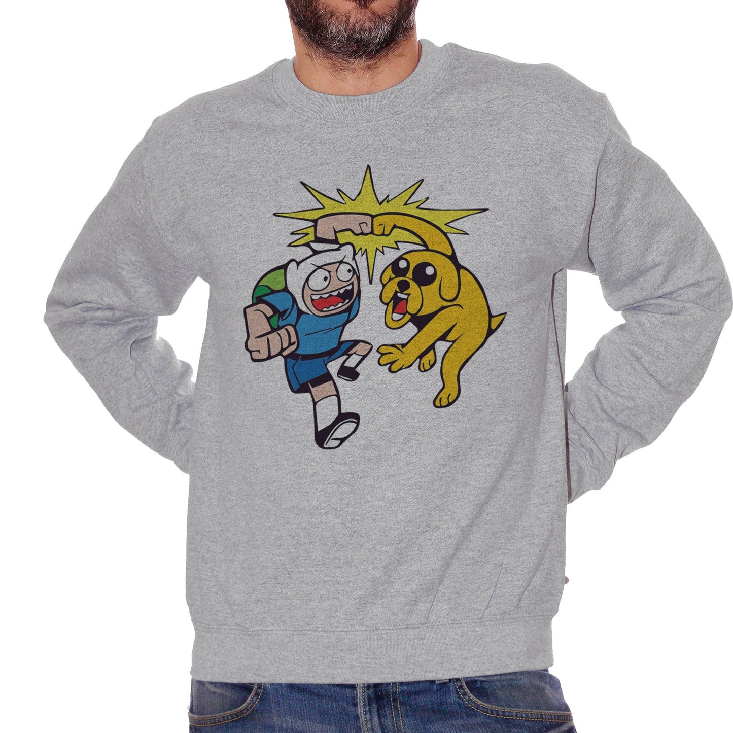 Dark Gray Felpa Girocollo Adventure Time - Finn Jake - FILM CucShop