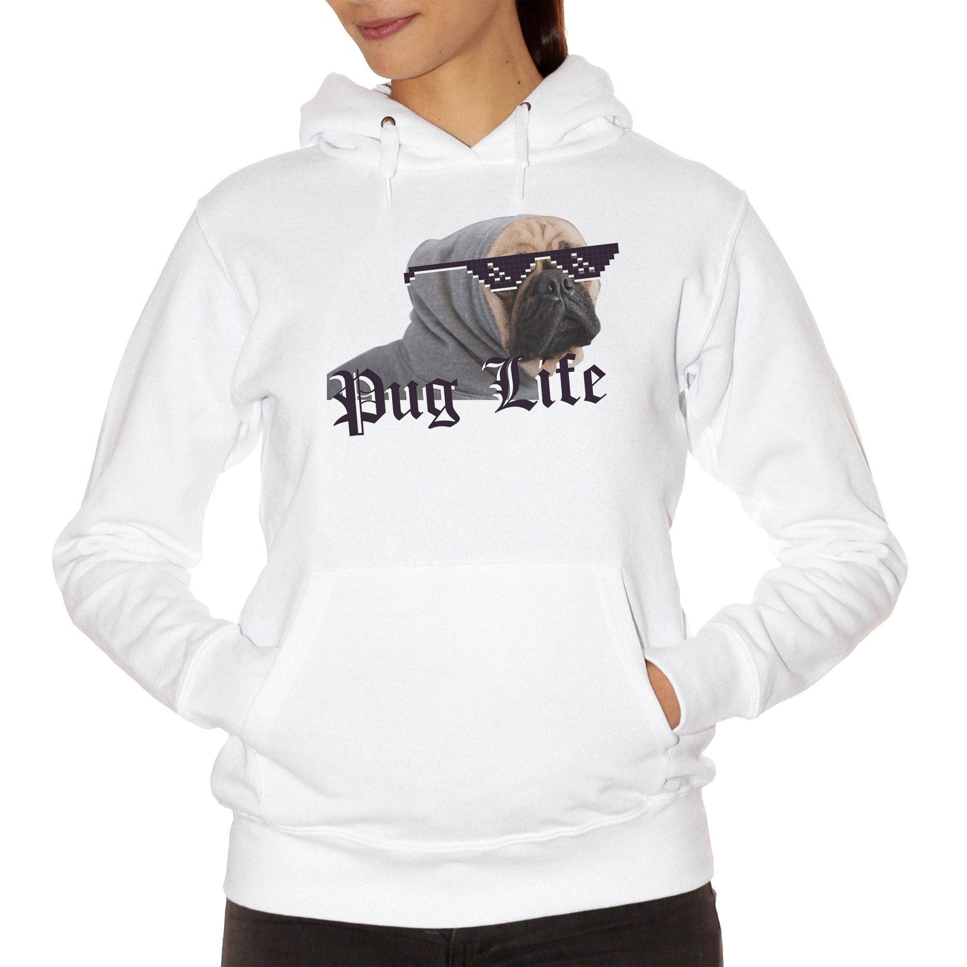 White Smoke Felpa Pug Life Dog Lover Carlino Cane - DIVERTENTE CucShop