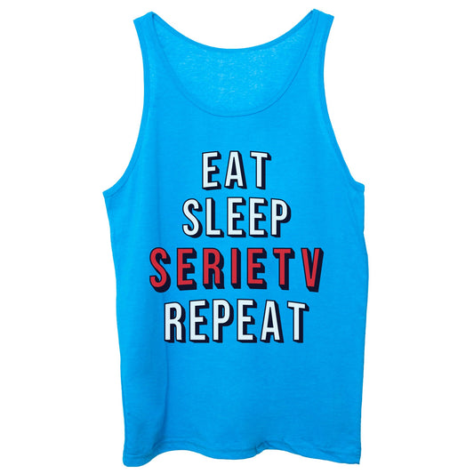 Deep Sky Blue Canotta Eat Sleep Repeat Serie Tv Telefilm Hobby - FILM CucShop