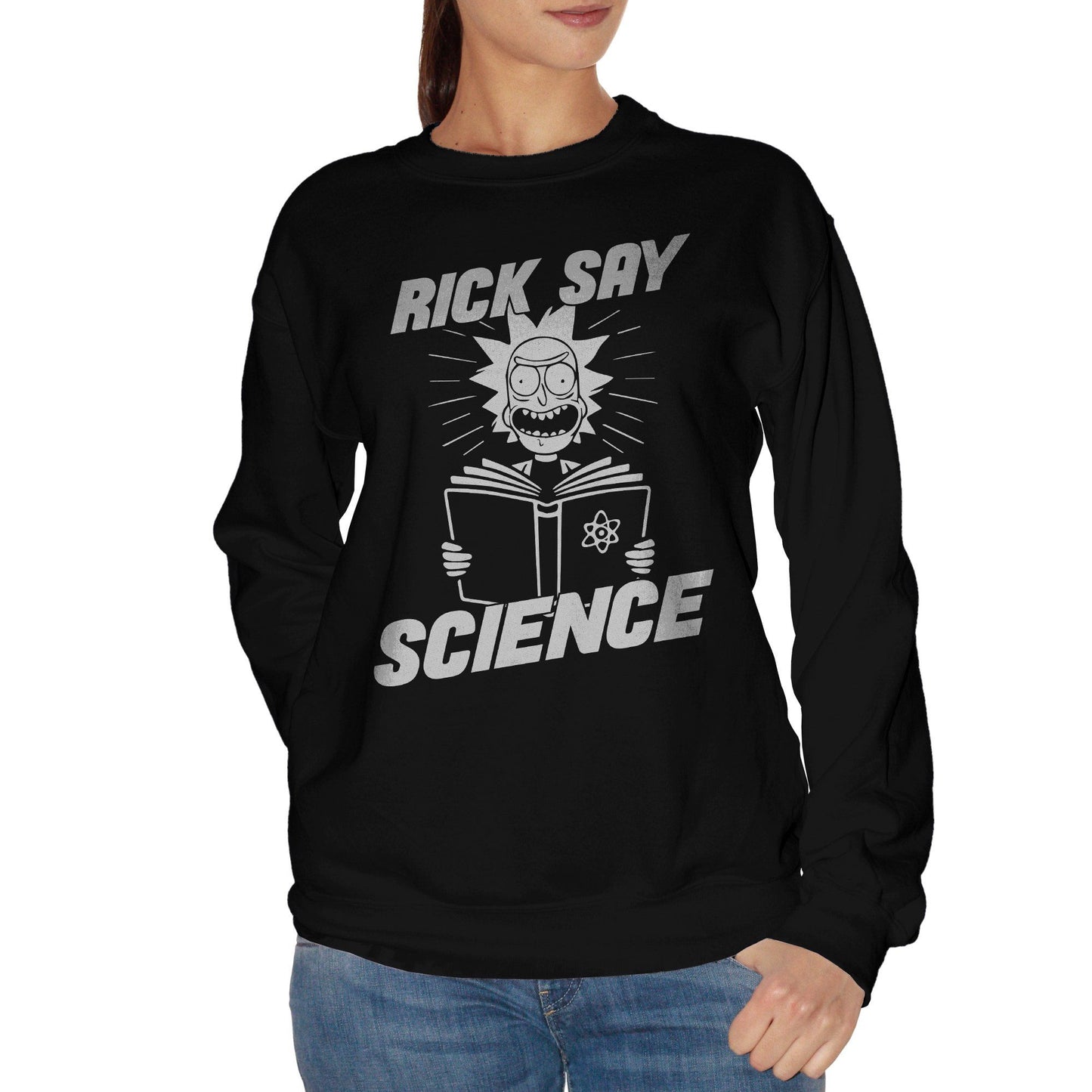 Black Felpa Girocollo  Rick Say Science Cartoni Animati Scienza - Cartoon Choose ur Color CucShop