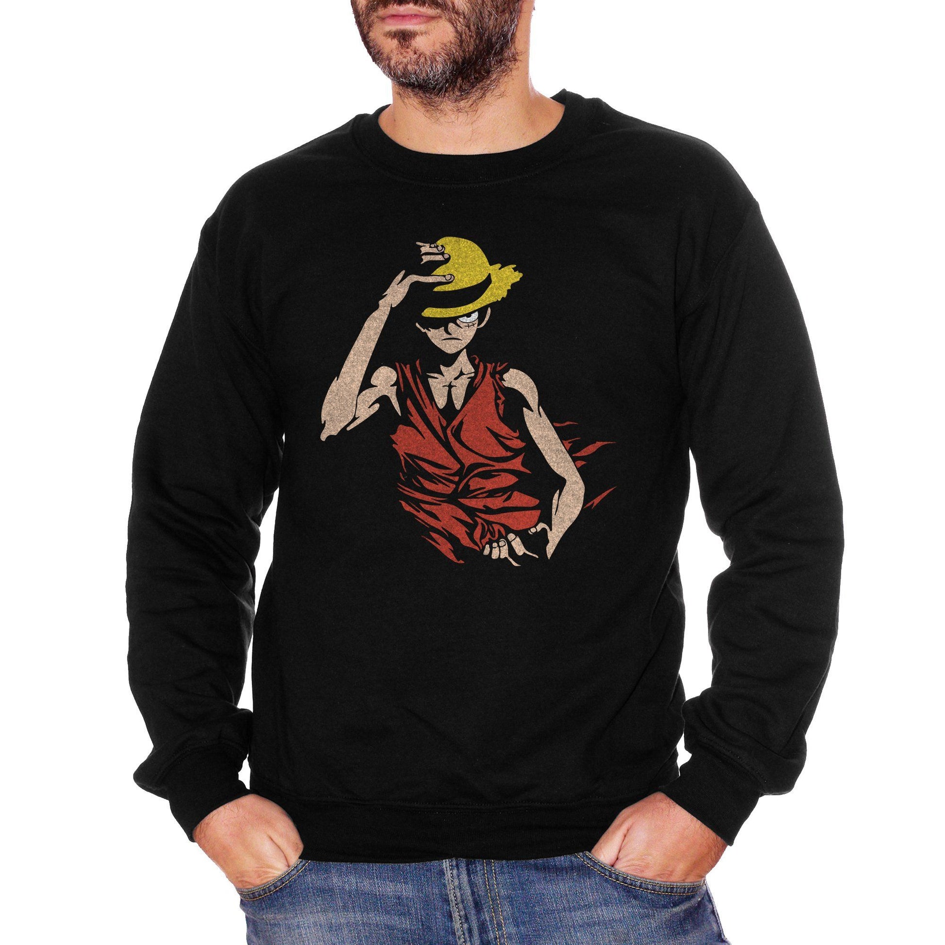 Black Felpa Girocollo Monkey D Luffy One Piece - Mugiwara no Rufy - Cartoni Animati Giappone Anime - Cartoon Choose ur Color CucShop