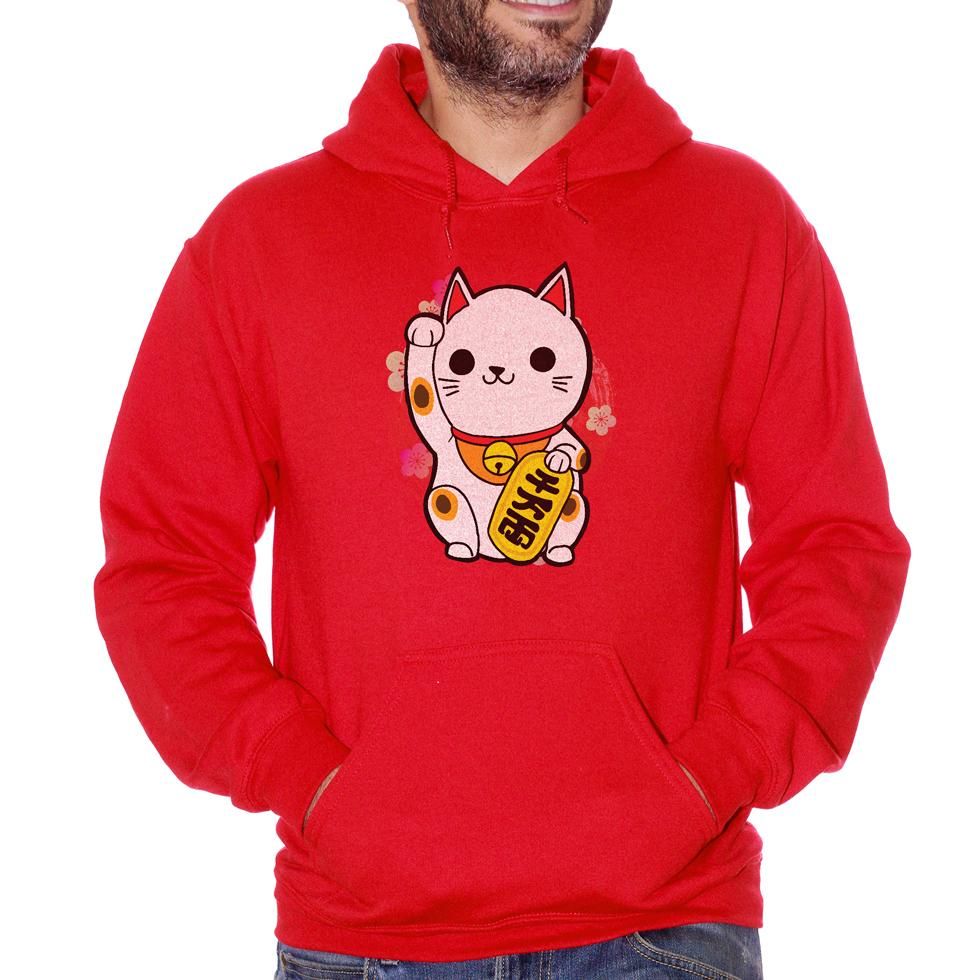 Firebrick Felpa Maneki Neko Gatto Giappone - POLITICA Choose ur color CucShop