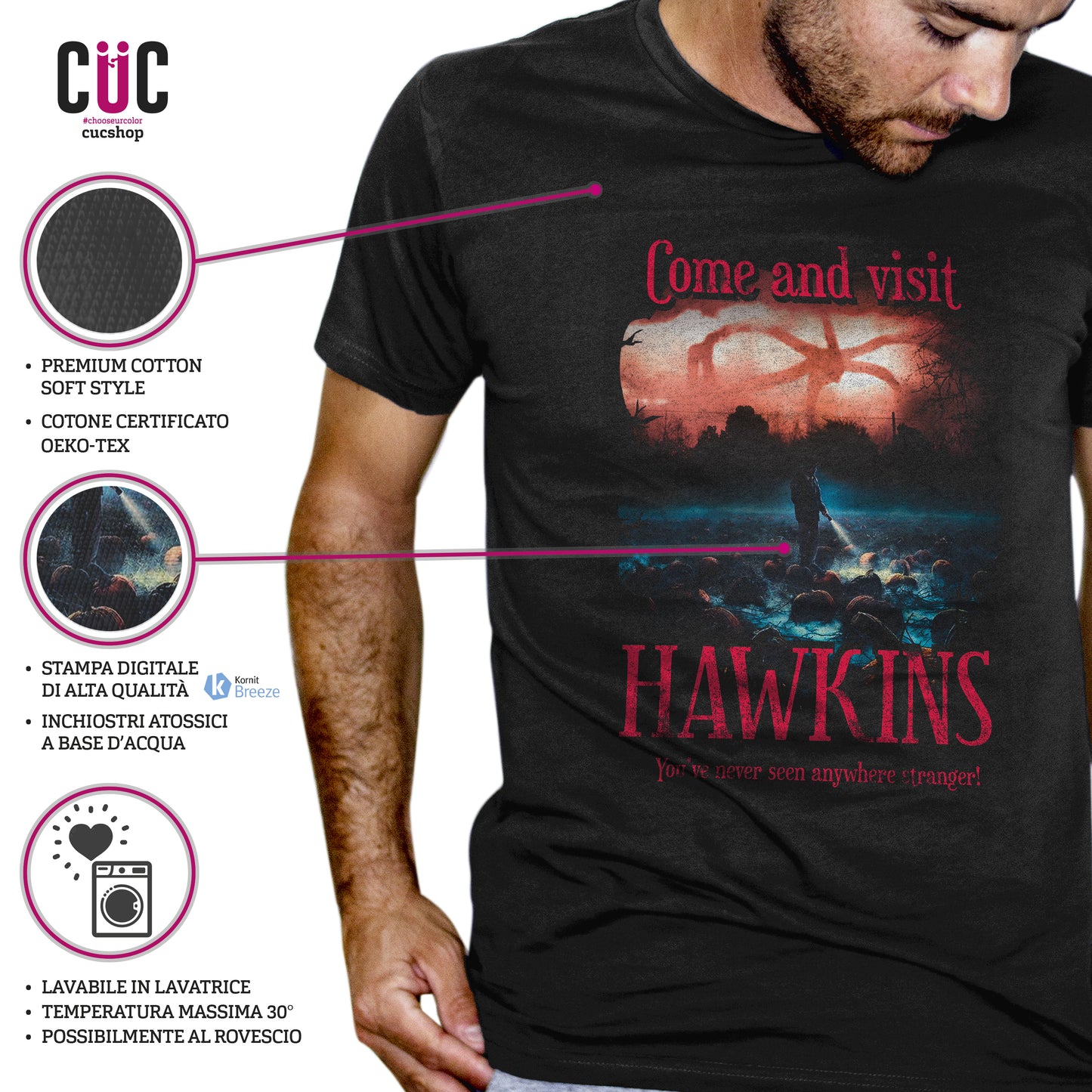 Black T-Shirt Come and Visit Hawkins - Stranger Things - FILM Choose ur color CucShop