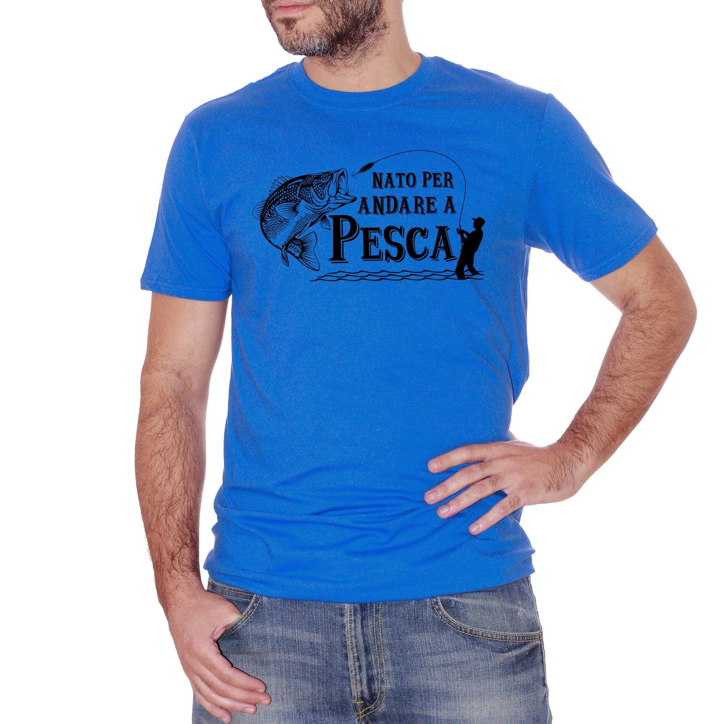 Royal Blue T-Shirt Nato per andare a pesca - Frasi Amanti passione pesca - Sport Choose ur color CucShop