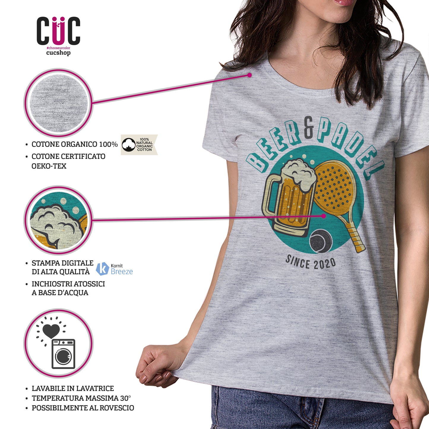 Gray T Shirt Padel e Birra connubio perfetto - divertente sportiva - SPORT - #ChooseurColor CucShop