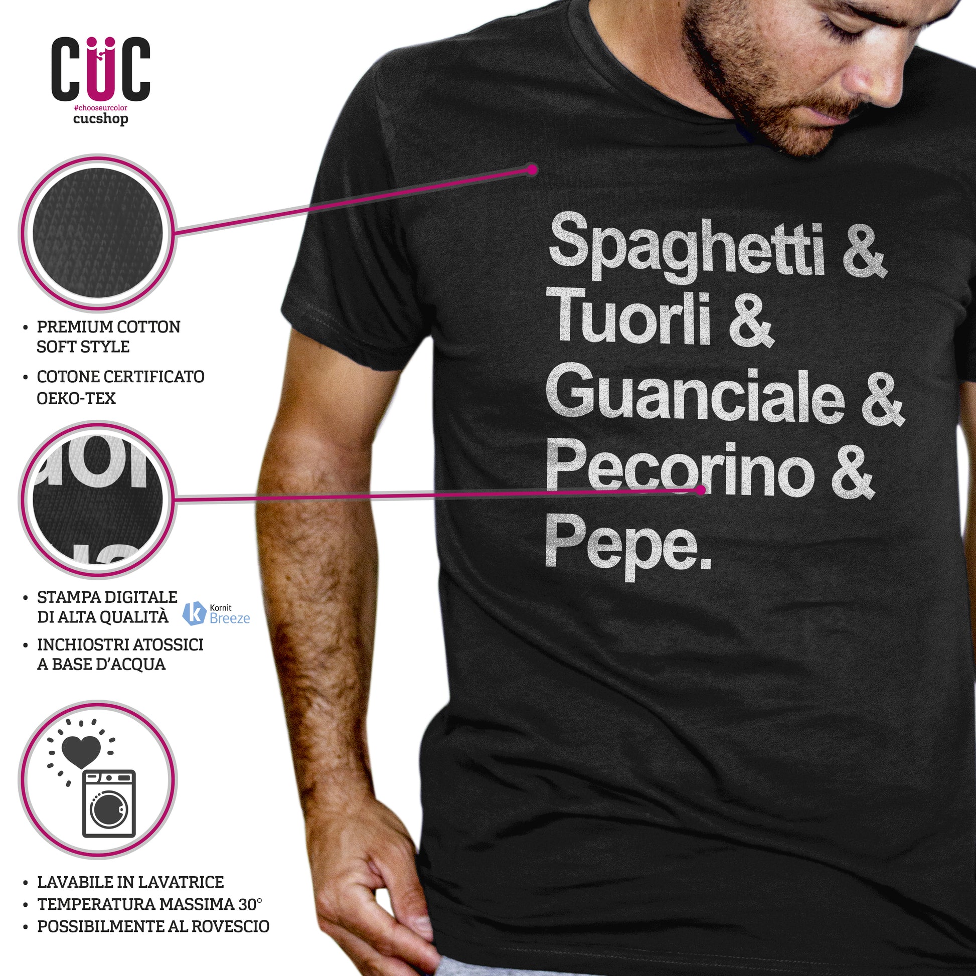 T-Shirt Carbonara - Ricetta della pasta italiana per eccellenza - MUSIC Choose ur color - CUC chooseurcolor